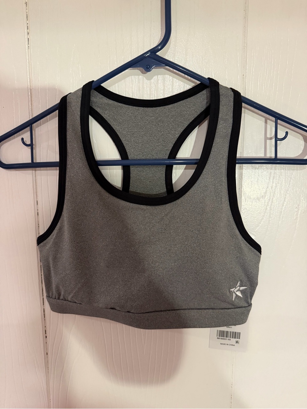 Heather Gray Sports Bra with Black Trim